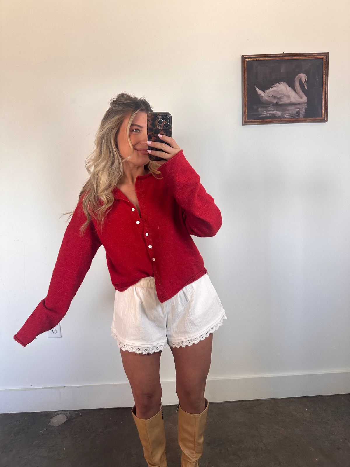 Monroe Button Down Knit Cardigan- Red