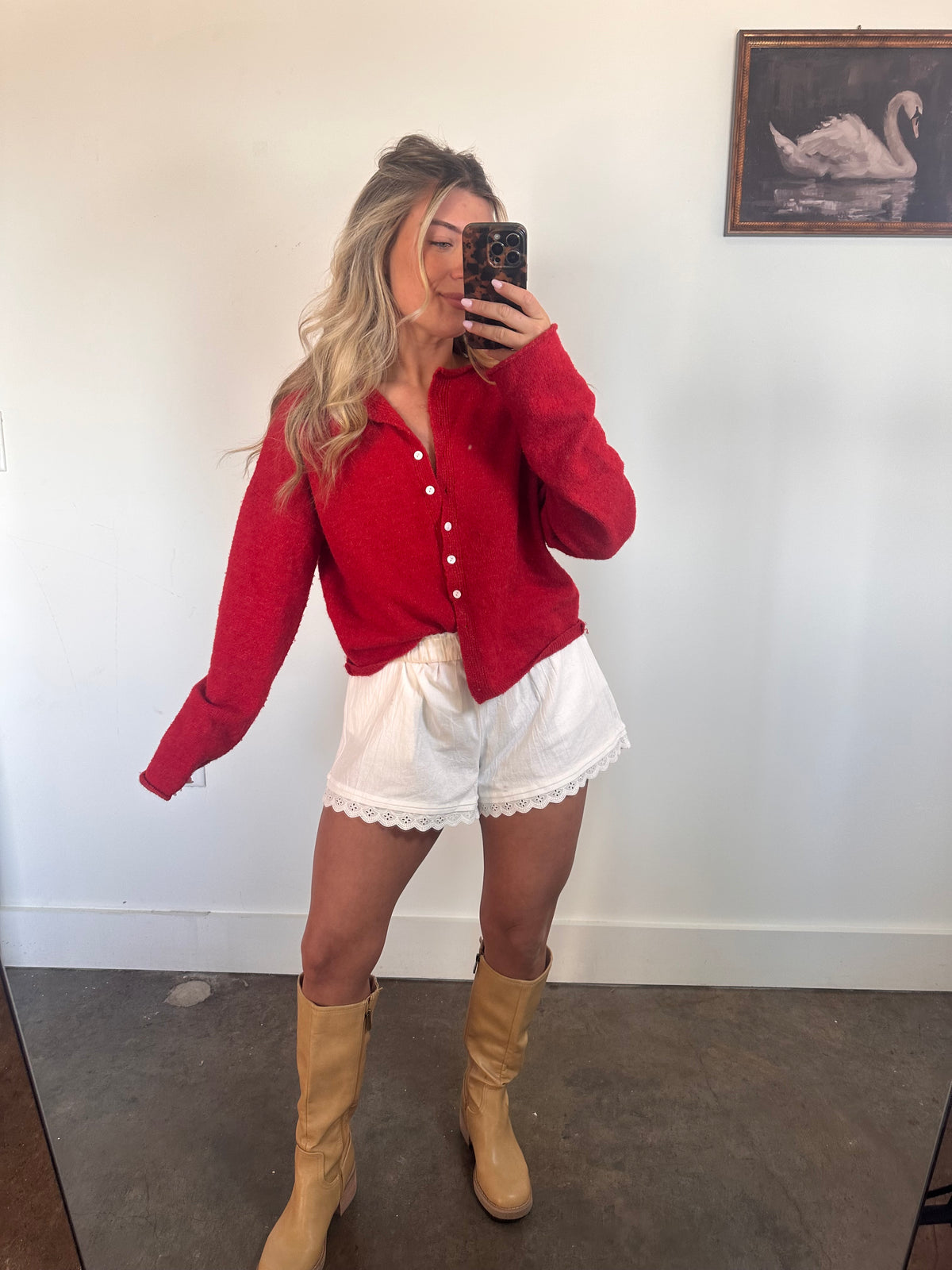 Monroe Button Down Knit Cardigan- Red