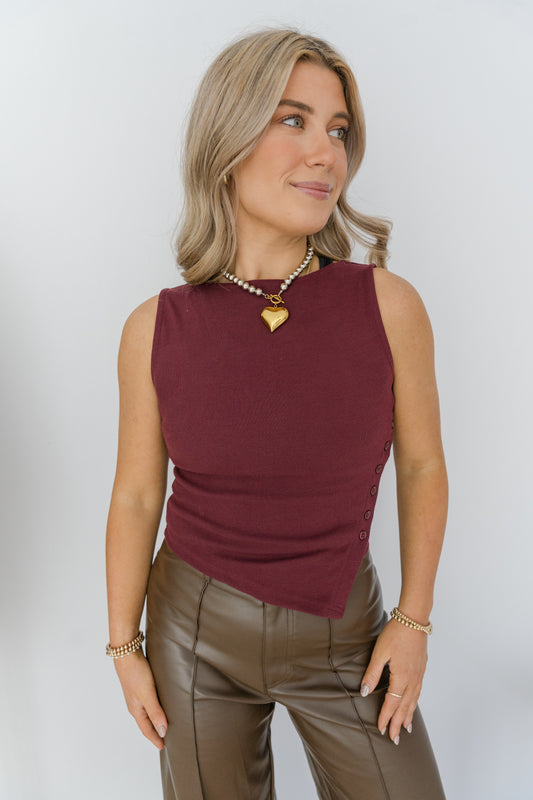 Jolie Asymmetrical Tank - Burgundy