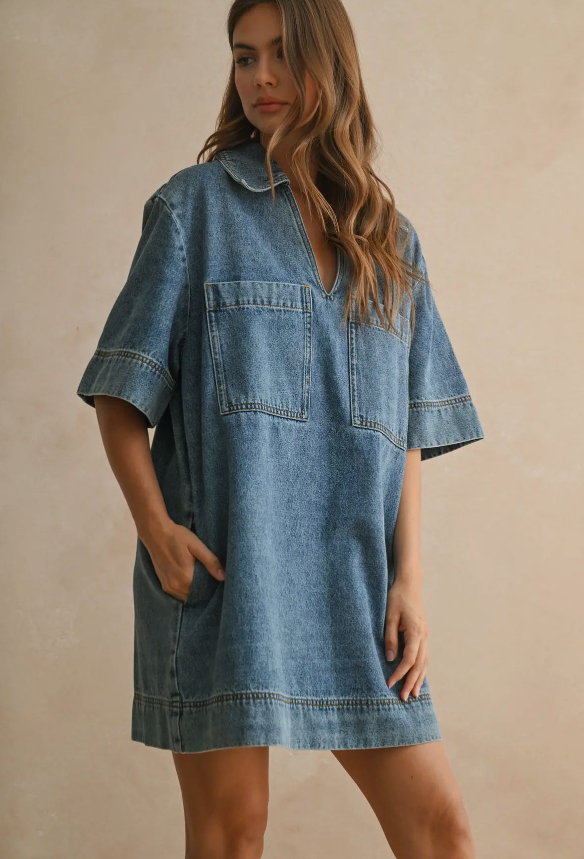 Something Special V Neck Denim Dress