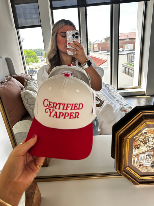 Certified Yapper Two-Toned Vintage Hat: Red and Tan