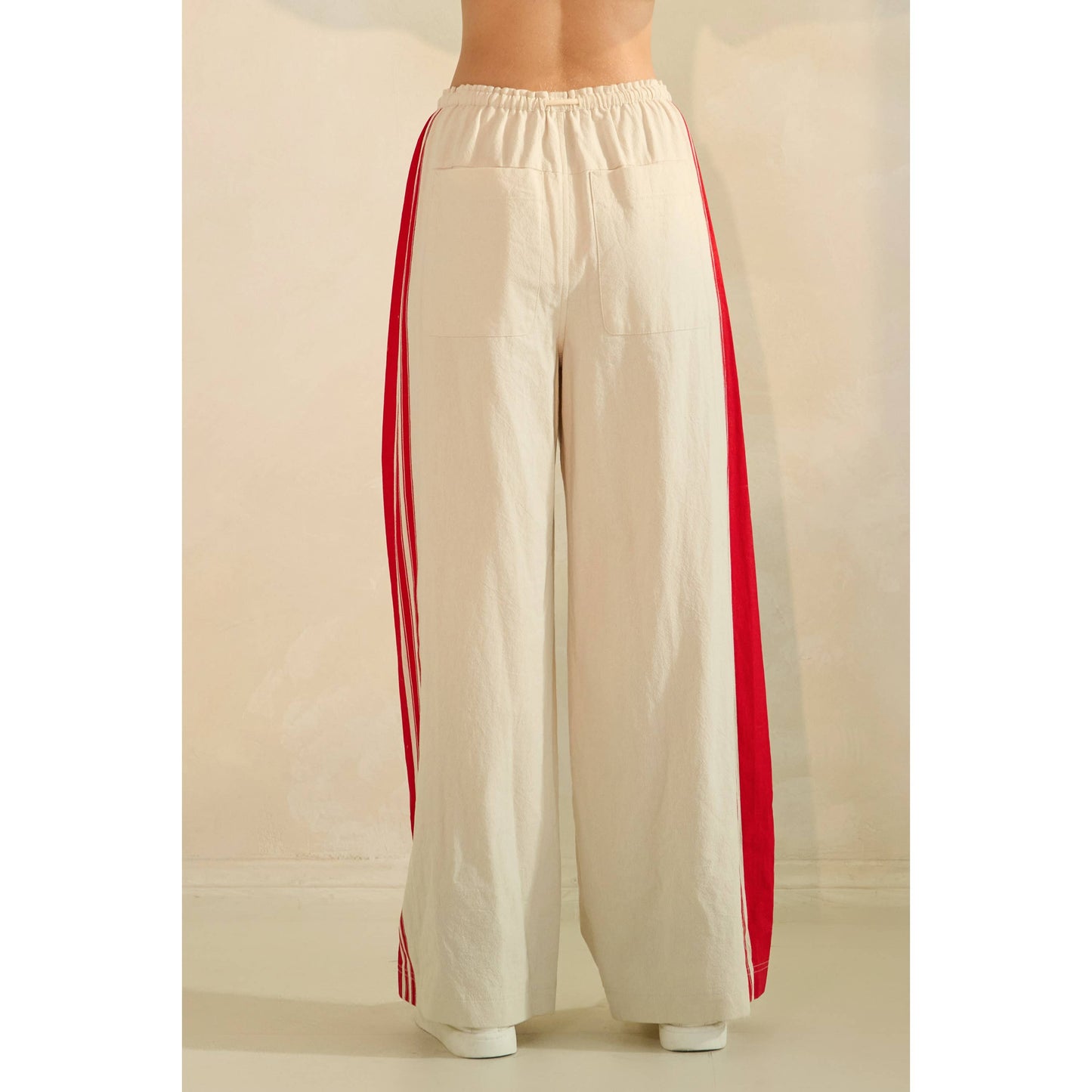 Sport Striped Wide Legged Pants: Ivory / M