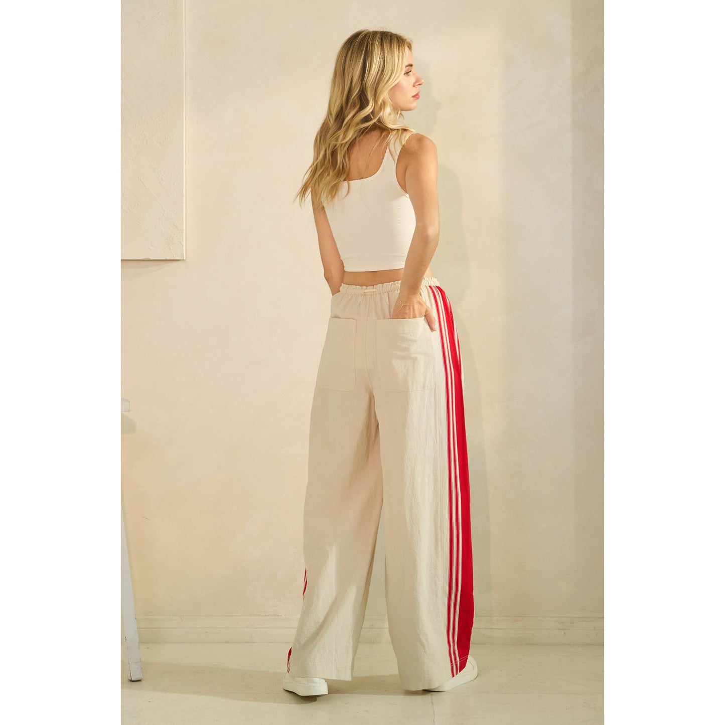 Sport Striped Wide Legged Pants: Ivory / L