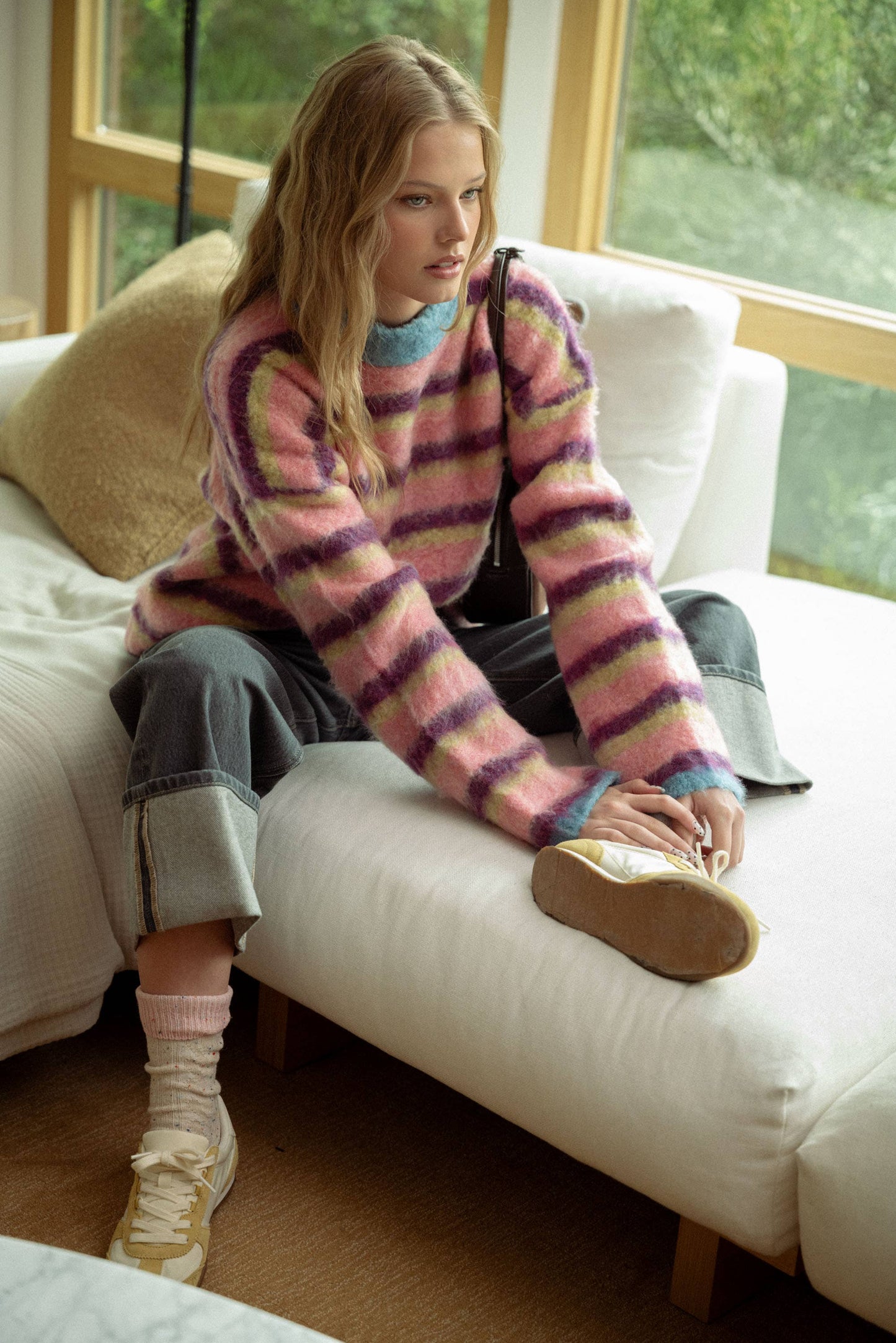 T5706   MULTI COLOR BRUSHED EFFECT SWEATER TOP: MULTI / L