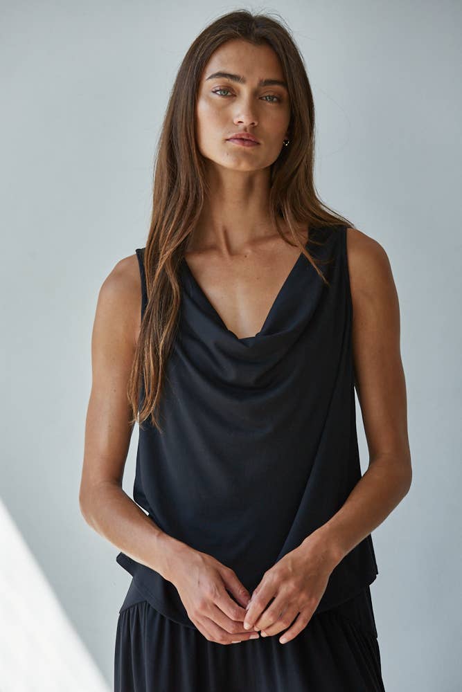 L9178T | Knit Polyester Spandex Sleeveless Cowl Neck Top: Dusty Red / M