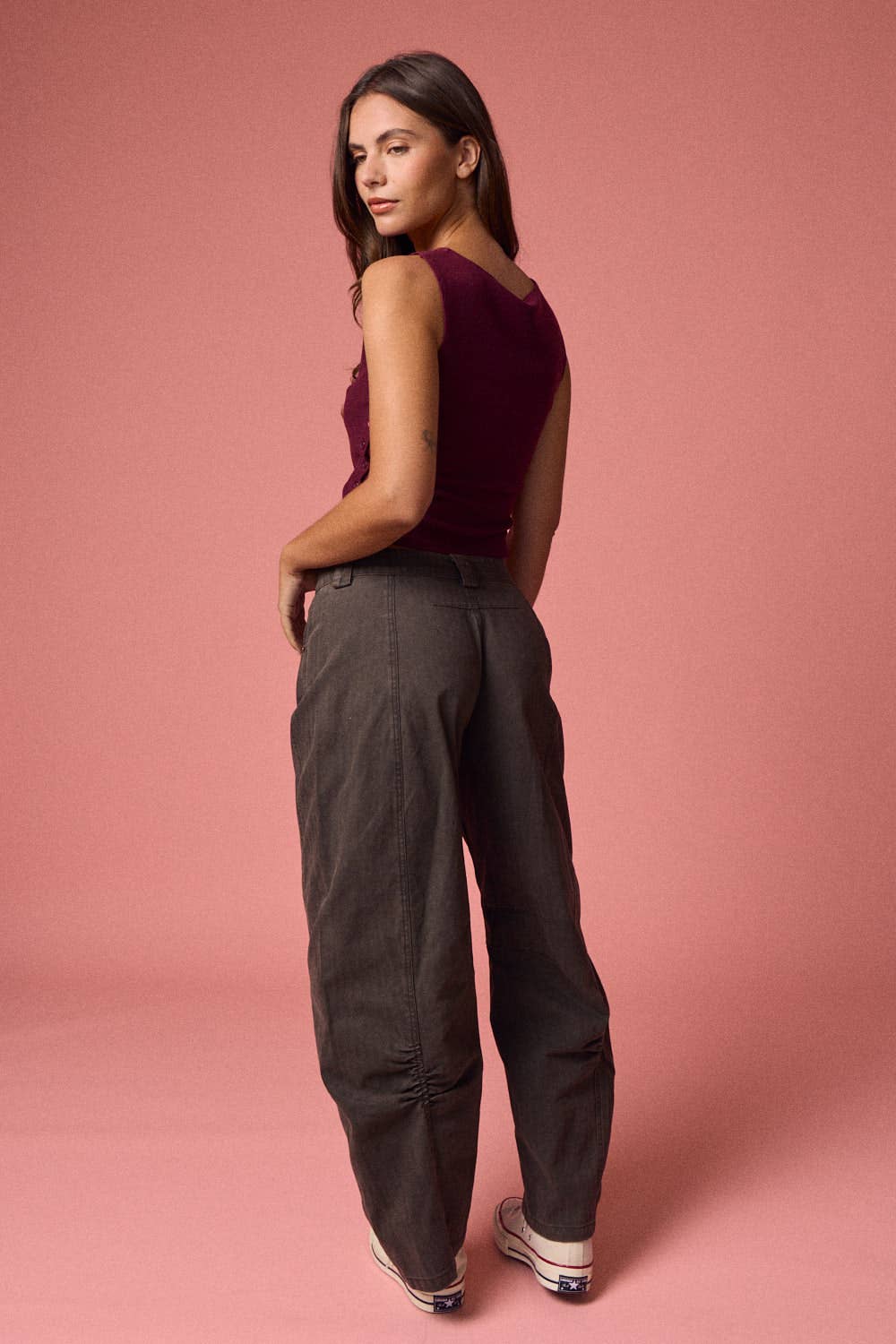 PT18711 - Asymmetrical Hem Tank: BURGUNDY / L