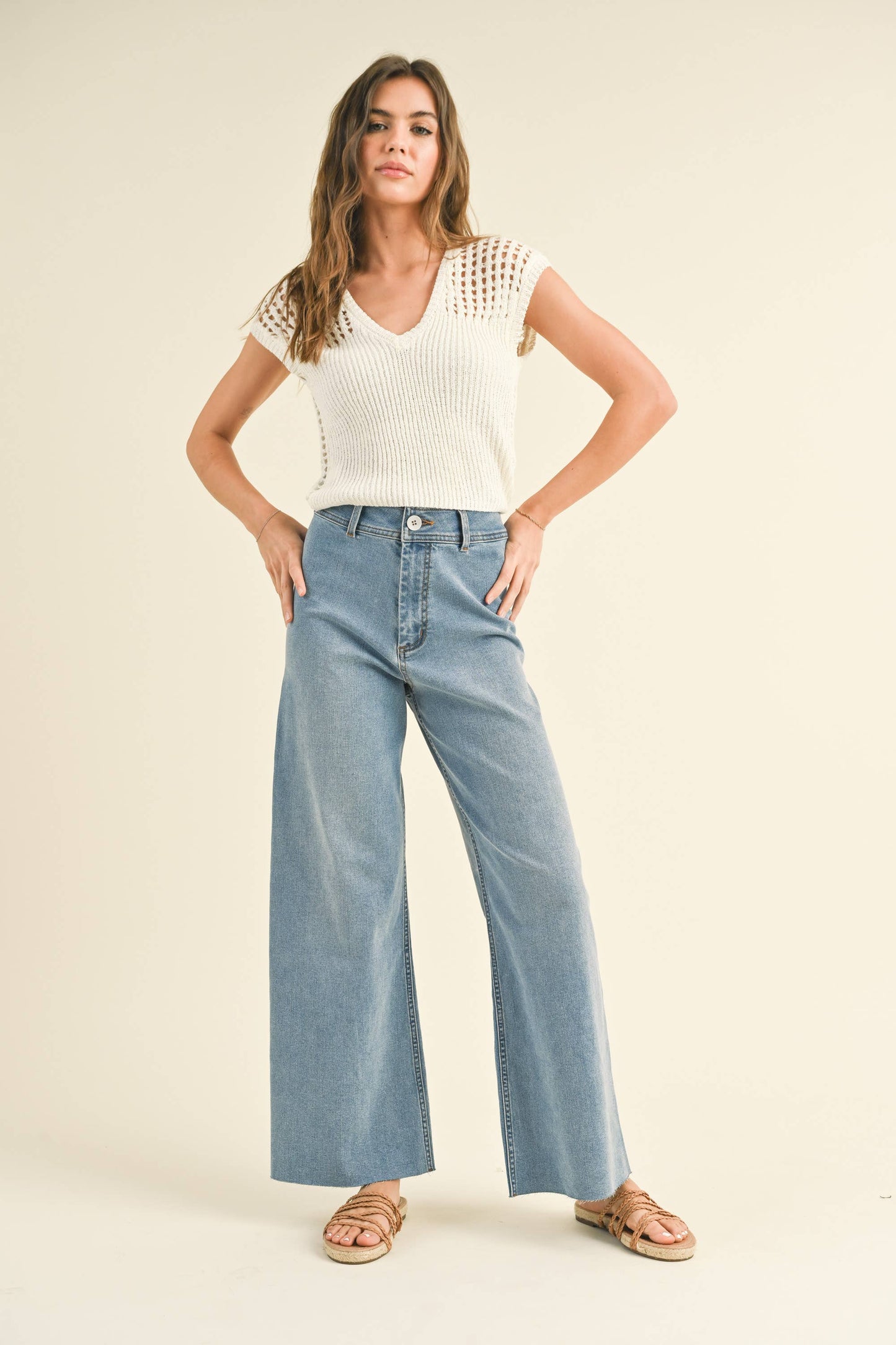MMP623   STRAIGHT WIDE LEG DENIM PANTS: MAROON / M