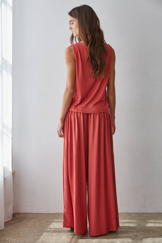 L9178T | Knit Polyester Spandex Sleeveless Cowl Neck Top: Dusty Red / M