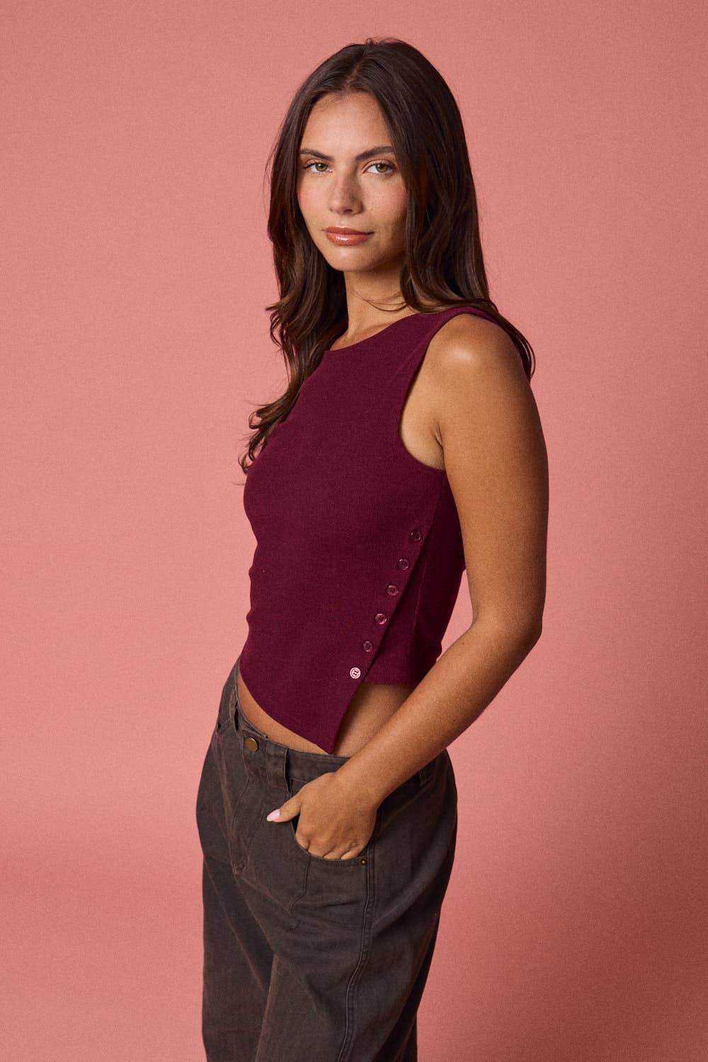 PT18711 - Asymmetrical Hem Tank: BURGUNDY / M